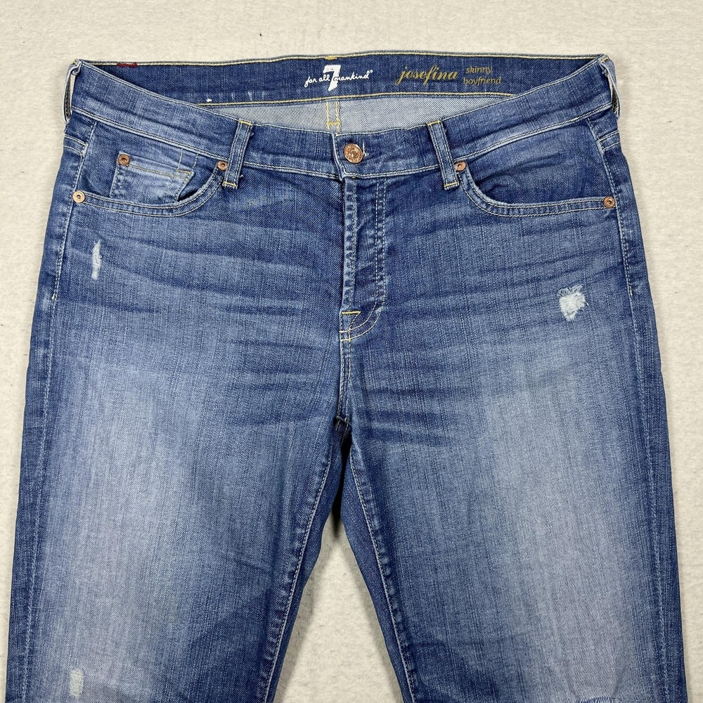 7 For All Mankind Josefina Skinny Boyfriend Jeans‎ Womens 30 Blue Distressed USA - Picture 2 of 16